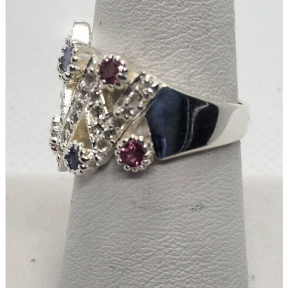 925 STERLING SILVER WITH MORGANITE, IOLITE & GOSHENITE RING SIZE 8 - Picture 3 of 6